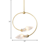 Minimalistic Clear Glass Swirly Flower Chandelier With Gold Finish - 2 Bulbs Hanging Pendant Light