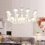 Modern 15/24-Light White Lobby Ceiling Chandelier With Clear And Frosted Glass Shade 24 /