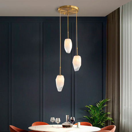 Modern Cluster Pendant With Frosted White Glass And Gold Finish For Stone Dining Tables