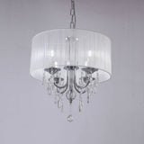 Simple Style Drum Living Room Chandelier With Crystal Drops - 4-Light Chrome Pendant Light Fixture