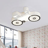 White Flushmount Iron Kids Led Ceiling Light With Recessed Diffuser - Ideal For Bicycle Child