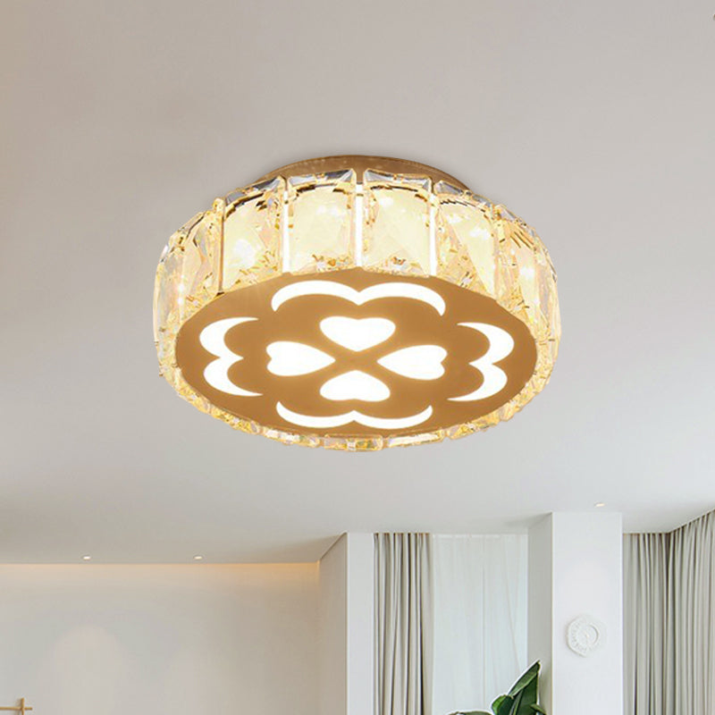 Prismatic Crystal Chrome Ceiling Flush Floral Pattern Led Mount Light Fixture