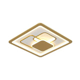 Modern 16/19.5 Gold Led Flush Mount Fixture With Warm/White Acrylic Light