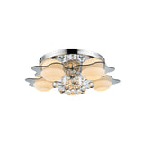 Modern Chrome Floral Flushmount Ceiling Light With Crystal Ball Drop - White Glass 3/5-Head Ideal