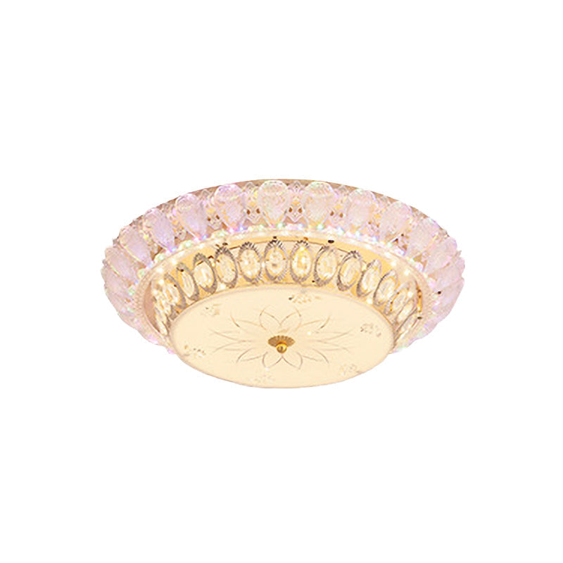 Crystal-Embedded Led Flush Mount Ceiling Light In Gold - Classic Bowl Design