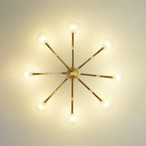 Gold Scalloped Shell Semi Flush Mount Crystal Chandelier - Countryside Parlor Ceiling Light