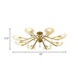 Gold Scalloped Shell Semi Flush Mount Crystal Chandelier - Countryside Parlor Ceiling Light