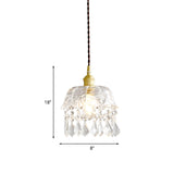 Modern Crystal Brass Pendant Lamp With Single Bulb For Bedside Or Ceiling Suspension