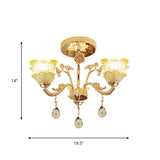 Classic Gold Lotus Crystal 3-Light Semi Flush Mount For Dining Room Ceiling Lighting