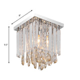 Modern Chrome Crystal Drop Bedroom Ceiling Light - Square Mount 8/12 Wide