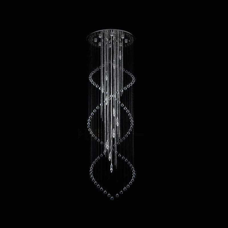 Chrome Finish Crystal Bead Spiral Waterfall Flush Mount Lamp - 5-Head Stairway Fixture