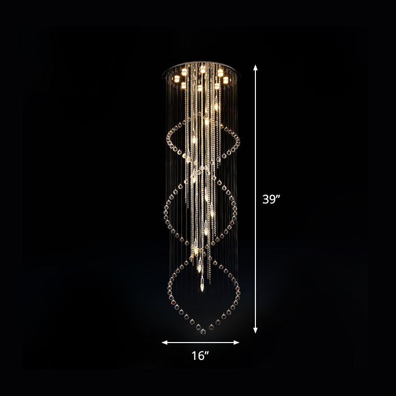 Chrome Finish Crystal Bead Spiral Waterfall Flush Mount Lamp - 5-Head Stairway Fixture