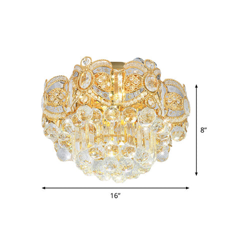 Contemporary Gold Led Crystal Ball Ceiling Flush Mount Light - 16/23.5 Width