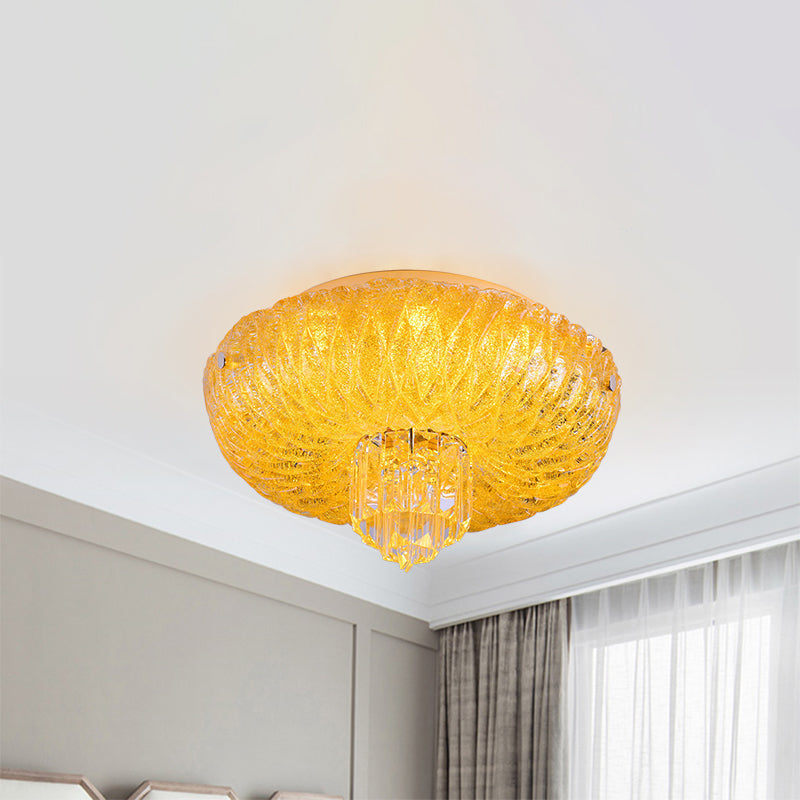 Contemporary Led Crystal Flush Mount Ceiling Lamp With Gold-Faceted Bowl Shade