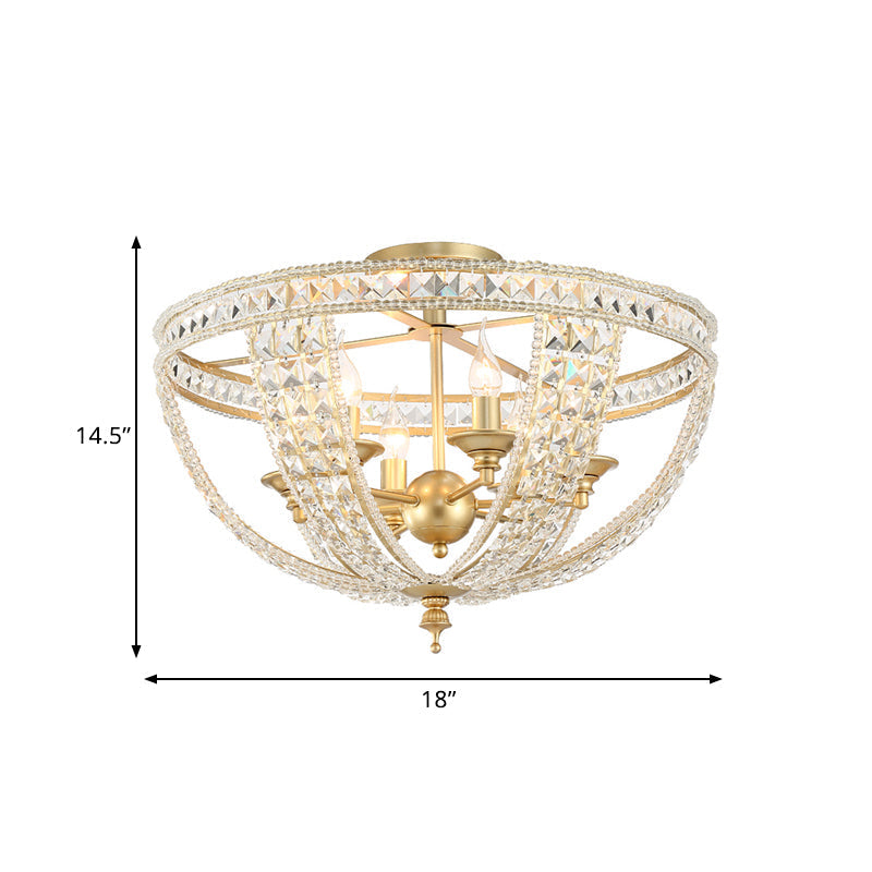 Traditional Gold Finish Crystal Strand Ceiling Light Fixture - 3/4 Lights Semi Mount 14/18 Wide