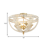 Traditional Gold Finish Crystal Strand Ceiling Light Fixture - 3/4 Lights Semi Mount 14/18 Wide