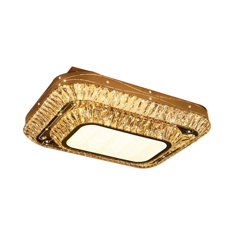 Modern Chrome Led Flushmount Light With Crystal 2 Tiers: Perfect For Sitting Rooms