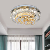 Crystal Led Flushmount Parlor Ceiling Light With Inlaid Opulent Chrome Moon And Circle Design