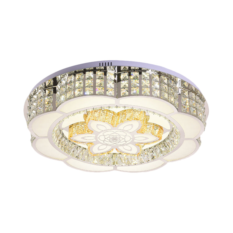Led Crystal Flush Mount Ceiling Light In Chrome Modern Flower Design 23.5/31.5 Wide