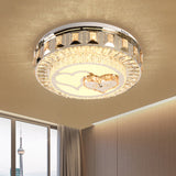 Led Chrome Flush Mount Ceiling Lighting With Stainless Steel Drum Shape And Crystal Accents