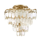 Shell Coastal Chandelier: 4-Bulb Semi-Flush Fixture With Brass Finish
