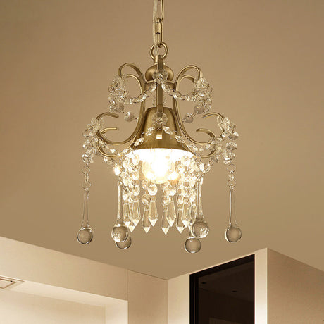 Modernist Gold Crystal Drip Pendant Light Fixture - 1 Head Suspension Lamp
