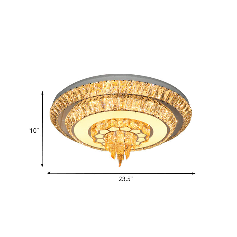 Modern Crystal Chrome Led Flush Mount Ceiling Fixture With Layered Design Available In 11 And 23.5