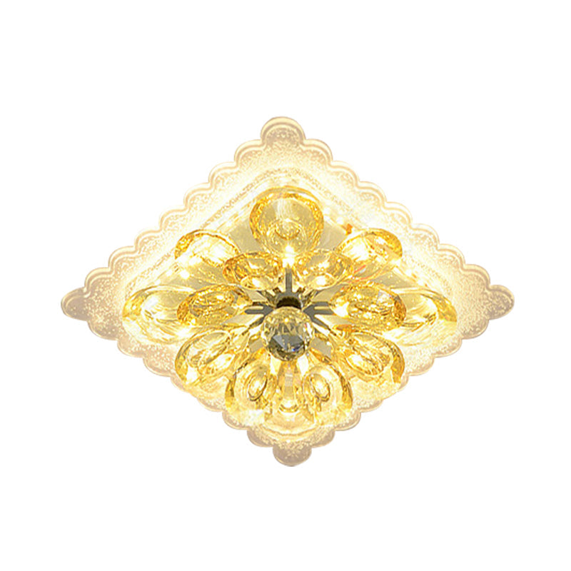 Modernist Crystal Led Ceiling Fixture With Scalloped Square Design Sleek Flush Mount Lighting For