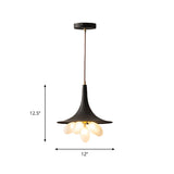 Industrial Black Iron Pendant Chandelier With Frosted Glass Shade - Wide Flared Style For Dining