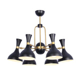 Adjustable 6-Light Chandelier: Funnel Pendant Light In Warehouse Black And Gold