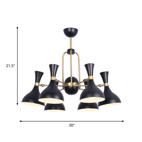 Adjustable 6-Light Chandelier: Funnel Pendant Light In Warehouse Black And Gold