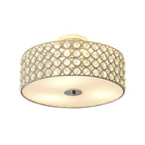 Contemporary Crystal Drum Ceiling Flush Light - 3-Light White Bedroom Mount Lamp