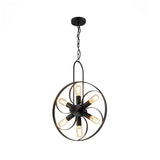 Industrial Style Black Metal Chandelier Light: 6-Light Dining Room Pendant With Adjustable Chain