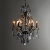 Rural Rust Metal Candlestick Chandelier With Swirl Arm Design & Dangling K9 Crystal Accents - 6