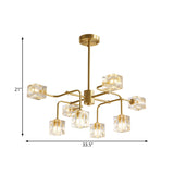 Modern Crystal Cube Gold Chandelier Lamp - 8 Bulb Suspension Pendant