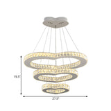 Modern 3-Tier Chrome Chandelier With Crystal Heart Accents And Led Lights