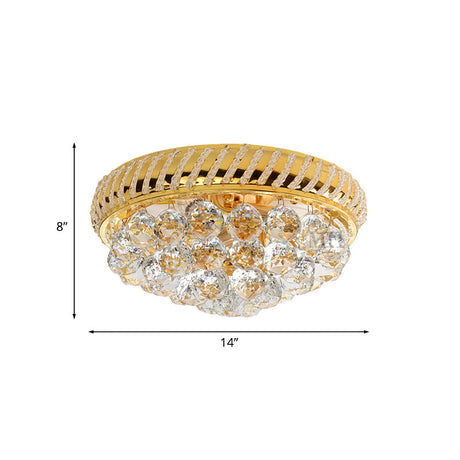 Modernist Gold Crystal Ball Flushmount Light With 3/4 Bulbs - Bedroom Ceiling Lamp