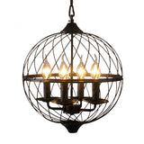 Industrial Iron Black Chandelier With Global Mesh Shade And Adjustable Chain - Perfect For Dining