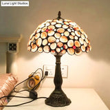 8/12 Wide Tiffany Style Bronze Shell Nightstand Lamp With Bowl-Shaped Design For Bedroom