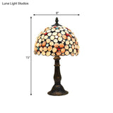 8/12 Wide Tiffany Style Bronze Shell Nightstand Lamp With Bowl-Shaped Design For Bedroom
