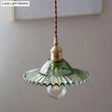 8.66 Industrial Brass Pendant Light With Scalloped Glass Shade For Coffee Shop