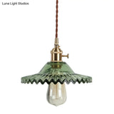 8.66 Industrial Brass Pendant Light With Scalloped Glass Shade For Coffee Shop
