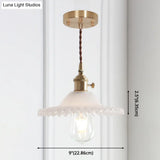 8.66 Industrial Brass Pendant Light With Scalloped Glass Shade For Coffee Shop