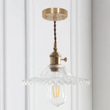 8.66 Industrial Brass Pendant Light With Scalloped Glass Shade For Coffee Shop / Clear