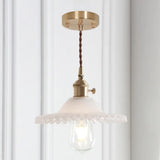 8.66 Industrial Brass Pendant Light With Scalloped Glass Shade For Coffee Shop / White
