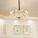8-Bulb Clear Crystal Chandelier: Traditional White Candlestick Pendant For Living Room Ceiling