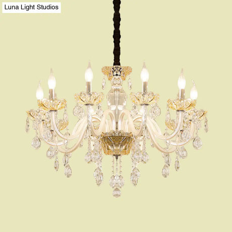 8-Bulb Clear Crystal Chandelier: Traditional White Candlestick Pendant For Living Room Ceiling