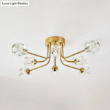8 - Head Cubic Crystal Ceiling Light Fixture In Gold - Postmodern Curved Arm Semi Flush Mount