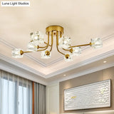 8 - Head Cubic Crystal Ceiling Light Fixture In Gold - Postmodern Curved Arm Semi Flush Mount