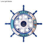 8-Head Kids Bedroom Flush Light: Blue/White/Yellow Led Ceiling Lamp With Rudder Wood Shade White/3